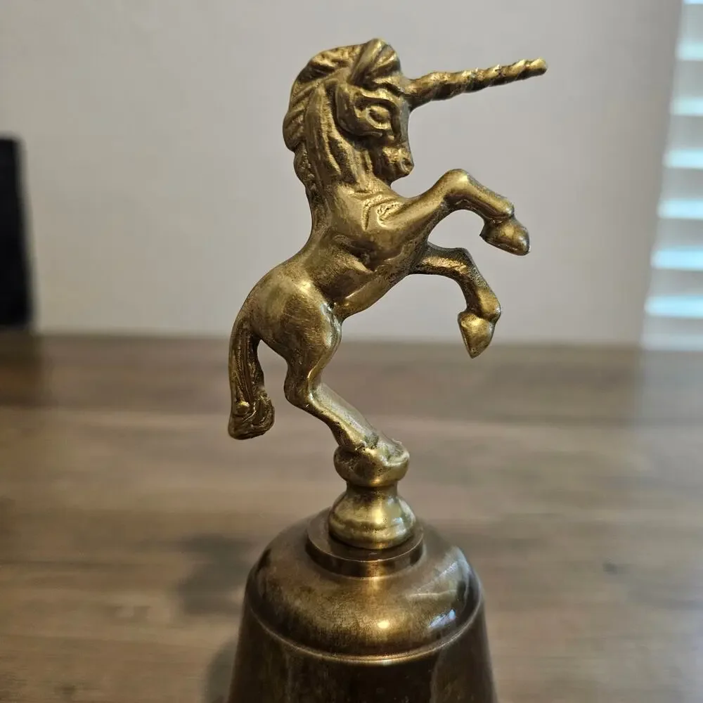 Vintage Brass Carved Hand Bell Heavy MCM Collectible 5
